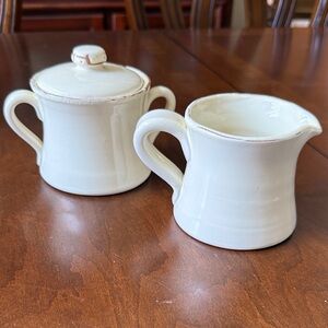 Vietri Italy pottery Cucina Fresca Cream Glazed Sugar Bowl and Creamer Set